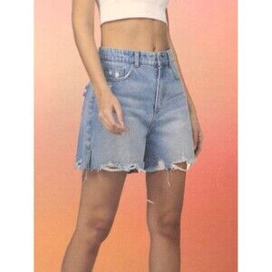 Simple Society Women's Super High Rise Bermuda Denim Shorts Distressed Size13/31